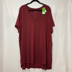 Penningtons Womens Modern Fit V Neck Tee in Red, Plus Size XXXL 3X